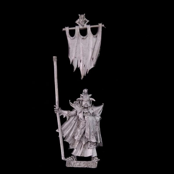 A photo of a Dark Elves Black Guard Standard Bearer Warhammer miniature