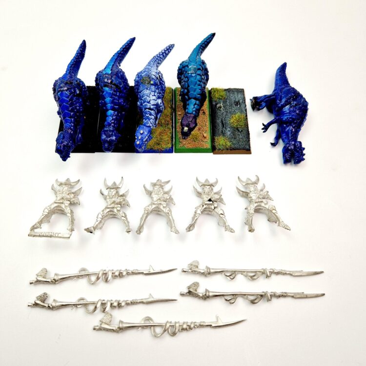 A photo of Dark Elves Cold One Knights Warhammer miniatures