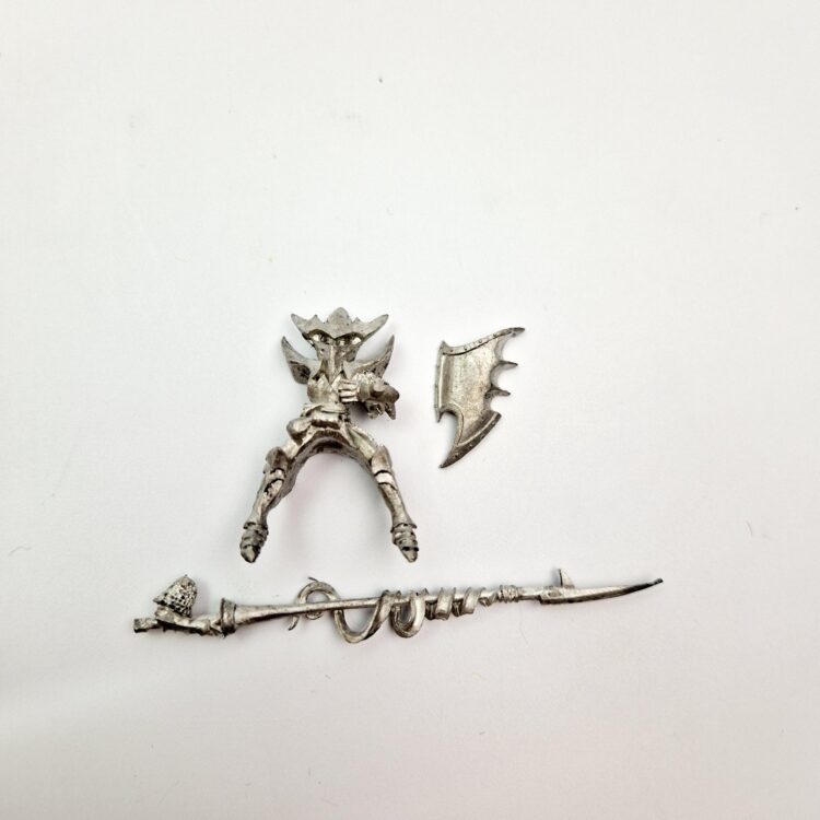 A photo of a Dark Elves Cold One Knight Warhammer miniature