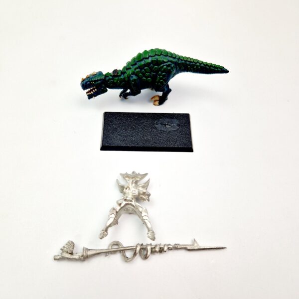 A photo of a Dark Elves Cold One Knight Warhammer miniature