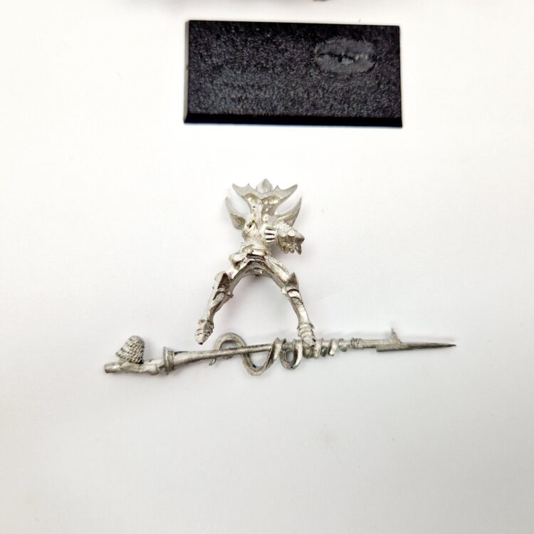 A photo of a Dark Elves Cold One Knight Warhammer miniature