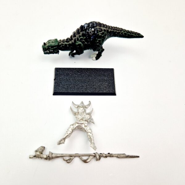 A photo of a Dark Elves Cold One Knight Warhammer miniature