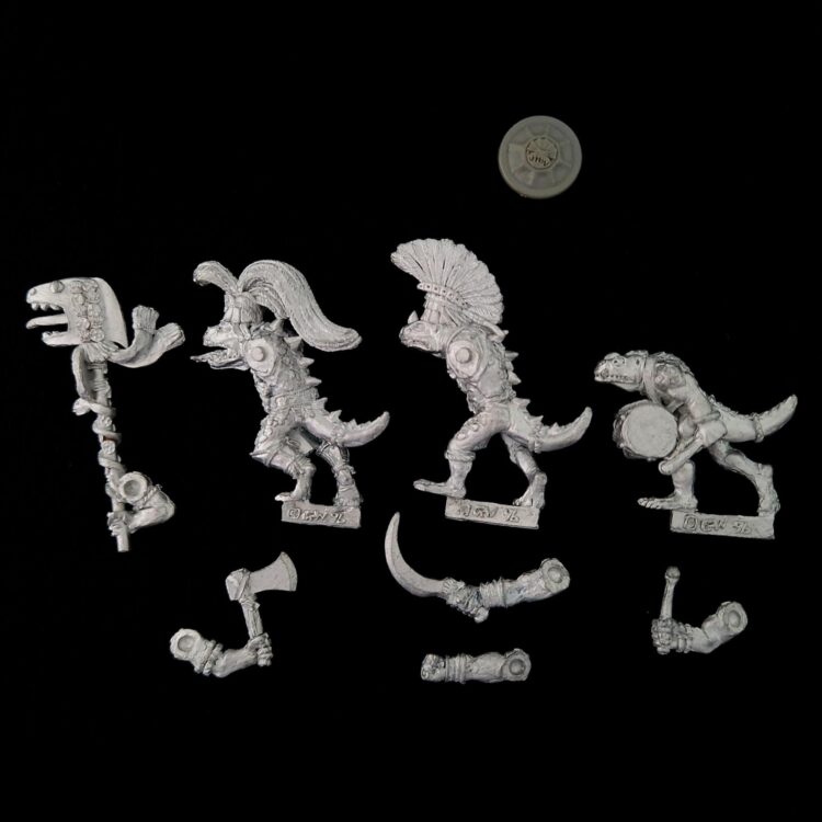 A photo of Lizardmen Saurus Warriors Command Warhammer miniatures