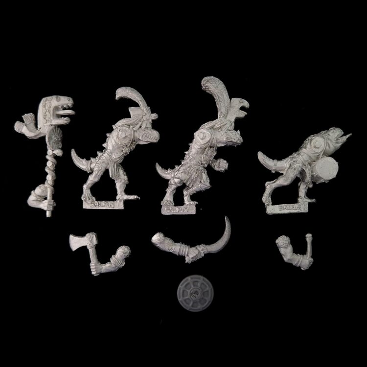 A photo of Lizardmen Saurus Warriors Command Warhammer miniatures