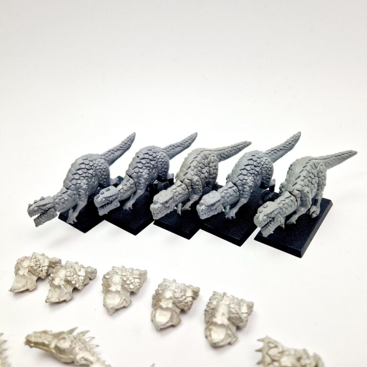 A photo of Lizardmen Saurus Warriors on Cold Ones Warhammer miniatures