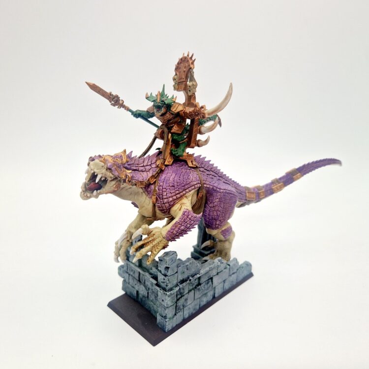 A photo of a Saurus Oldblood on Carnosaur Warhammer miniature