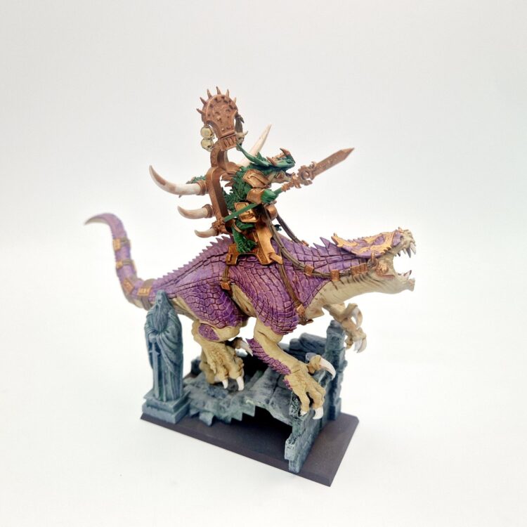 A photo of a Saurus Oldblood on Carnosaur Warhammer miniature