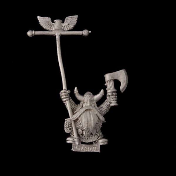 A photo of a Dwarfs Rangers Standard Bearer Warhammer miniature