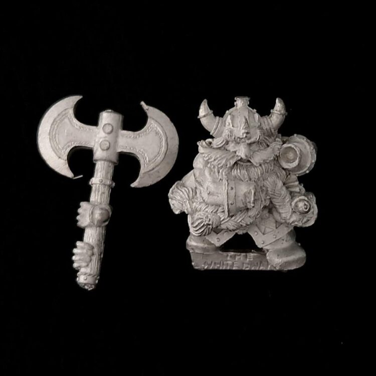 A photo of a Dwarfs Grombrindal The White Dwarf Warhammer miniature