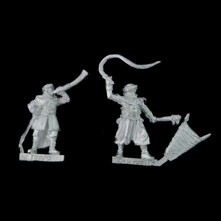 A photo of Far Harad Task Master and Musician Middle Earth Warhammer miniatures