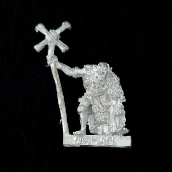 A photo of a Moria Black Shield Goblin Shaman Middle Earth Warhammer miniature
