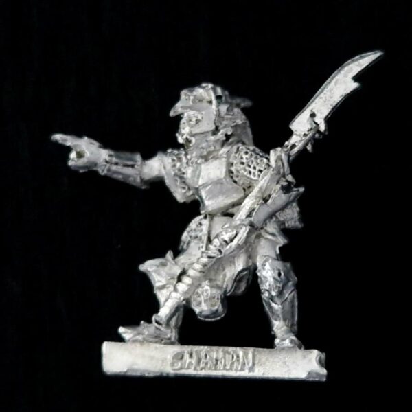 A photo of a Moria Goblin Shaman Middle Earth Warhammer miniature