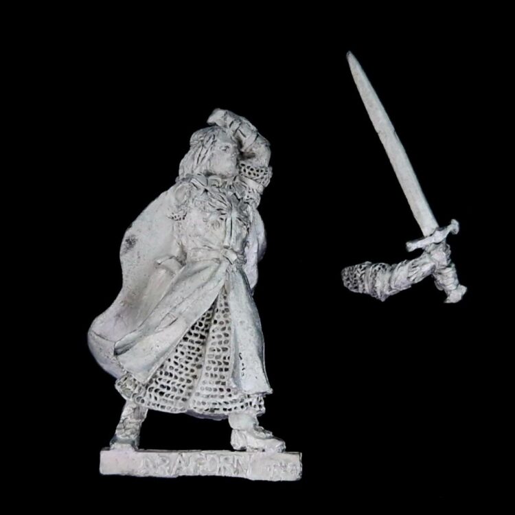 A photo of a The Fellowship Aragorn King of Gondor Warhammer miniature