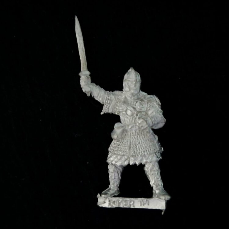 A photo of a Rohan Éomer on foot Pelennor Warhammer miniature