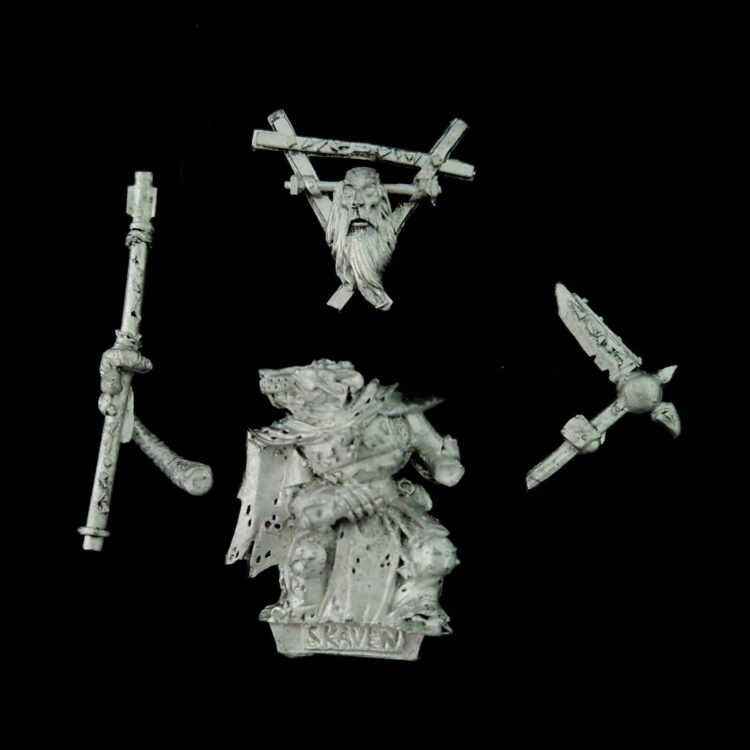 A photo of a Skaven Warlord Warhammer miniature