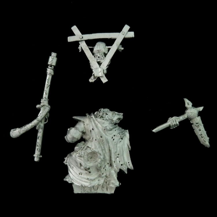 A photo of a Skaven Warlord Warhammer miniature