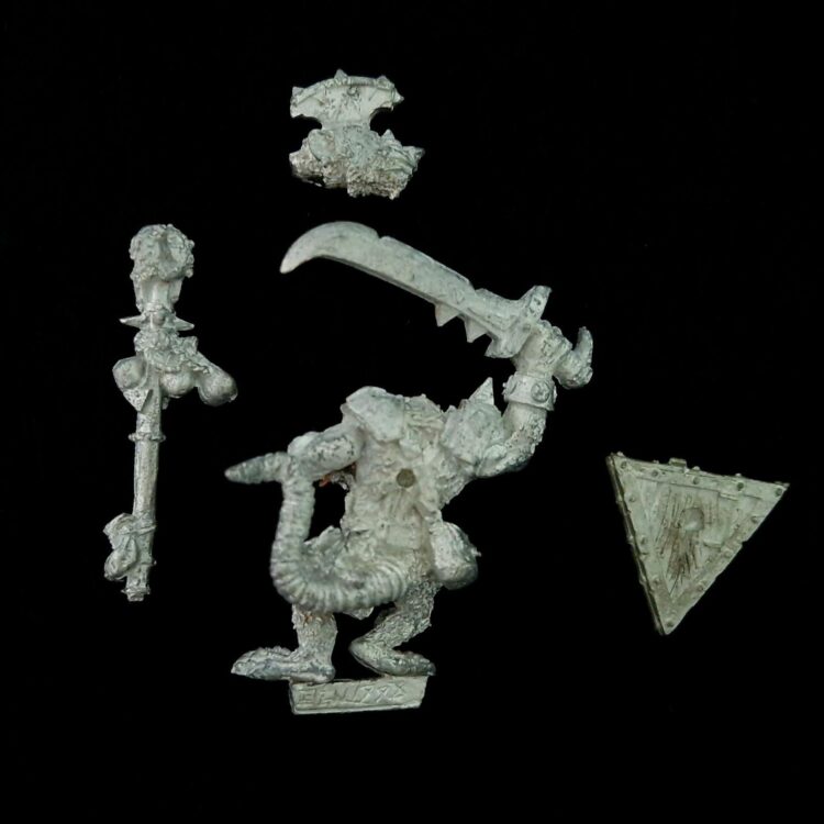 A photo of a Skaven Warlord Warhammer miniature