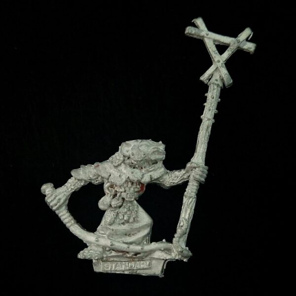 A photo of a Skaven Standard Bearer Warhammer miniature