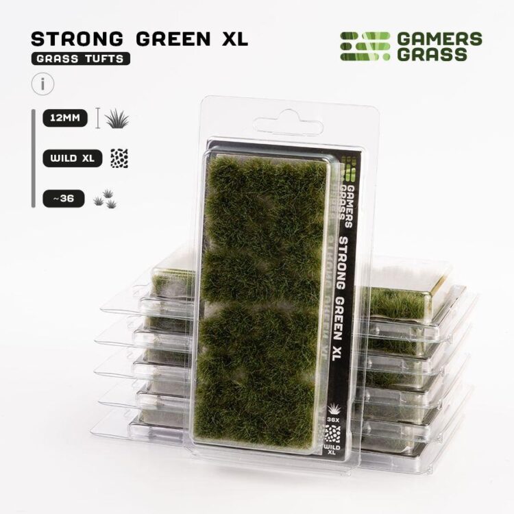 A photo of Gamers Grass Strong Green XL 12mm Tufts