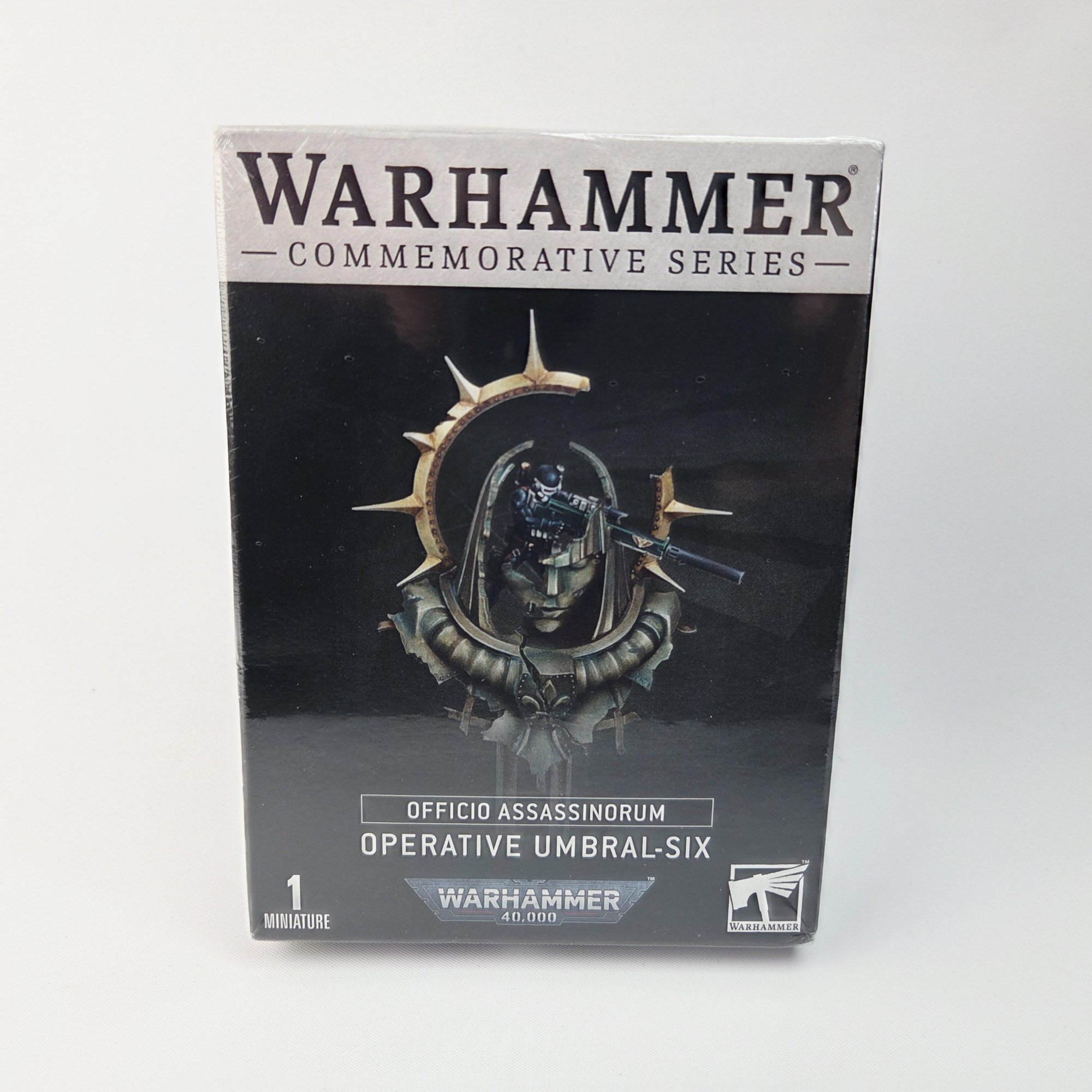 A photo of a Officio Assassinorum Operative Umral-Six Commemorative Series Warhammer miniature