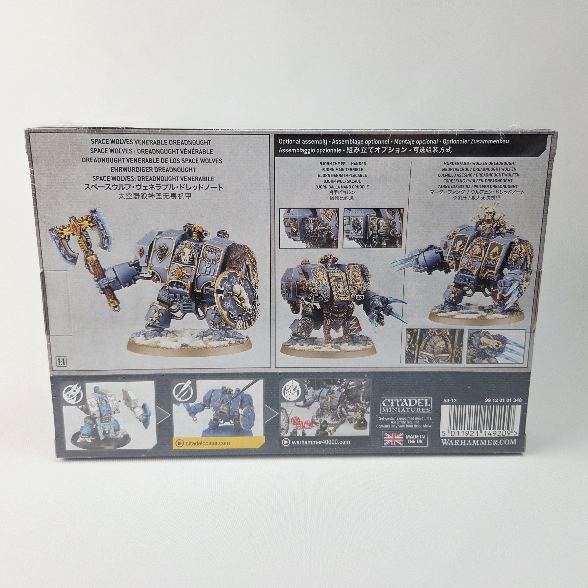 A photo of a Space Wolves Venerable Dreadnought Warhammer miniature