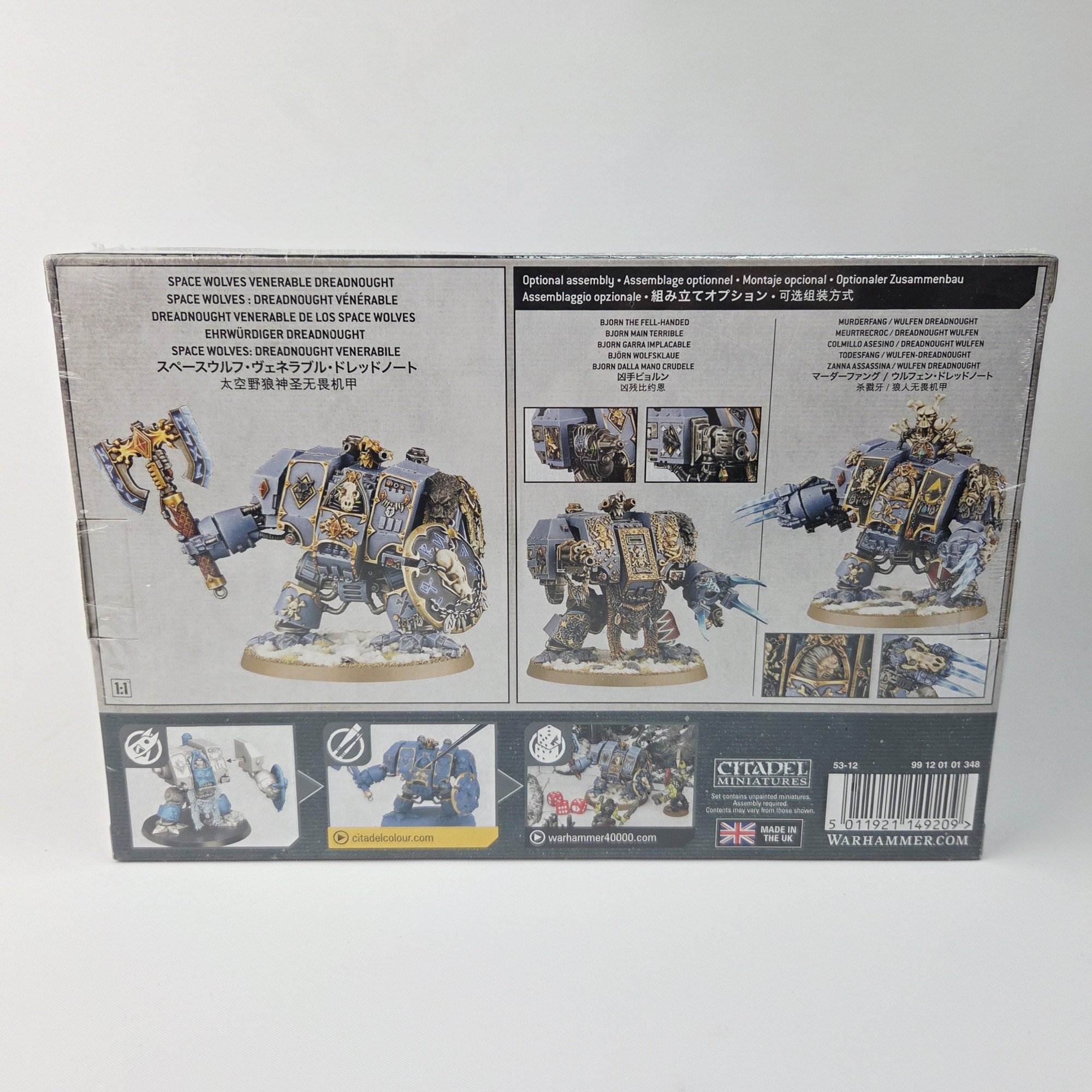 A photo of a Space Wolves Venerable Dreadnought Warhammer miniature