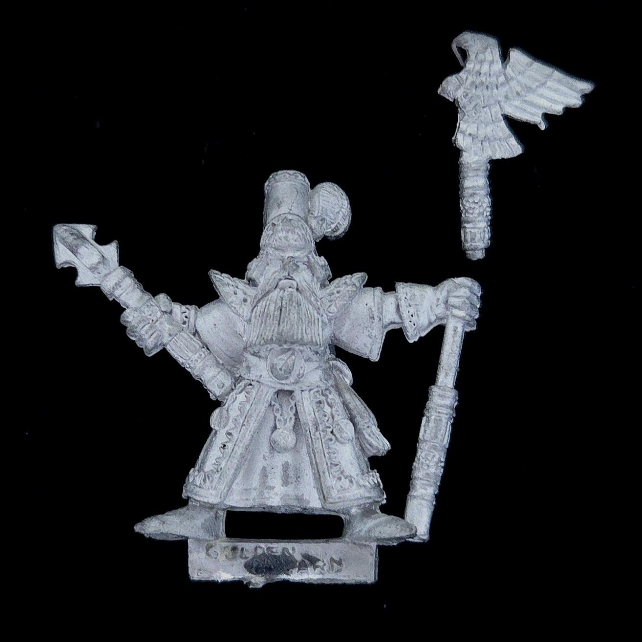 A photo of a The Empire Gold Wizard Warhammer miniature