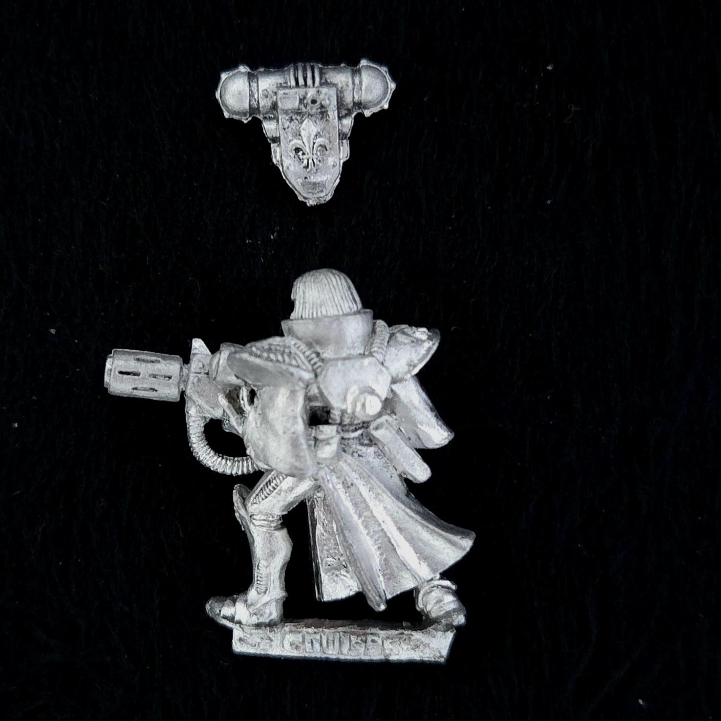 A photo of a Sisters of Battle Battle Sister with Melta Gun Warhammer miniature