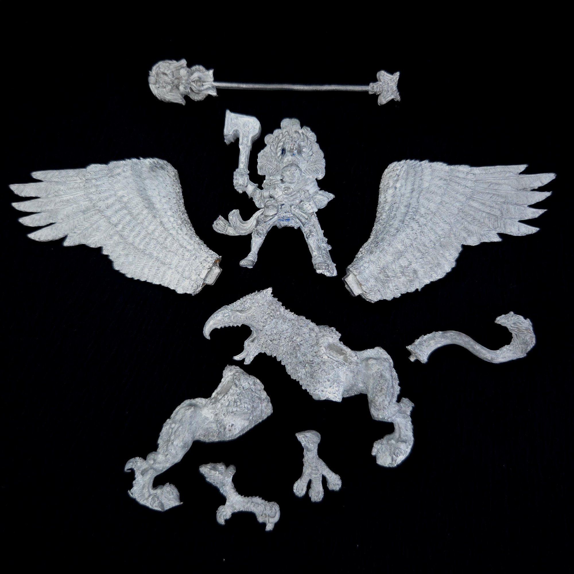 A photo of a The Empire Karl Franz on Griffon Warhammer miniature