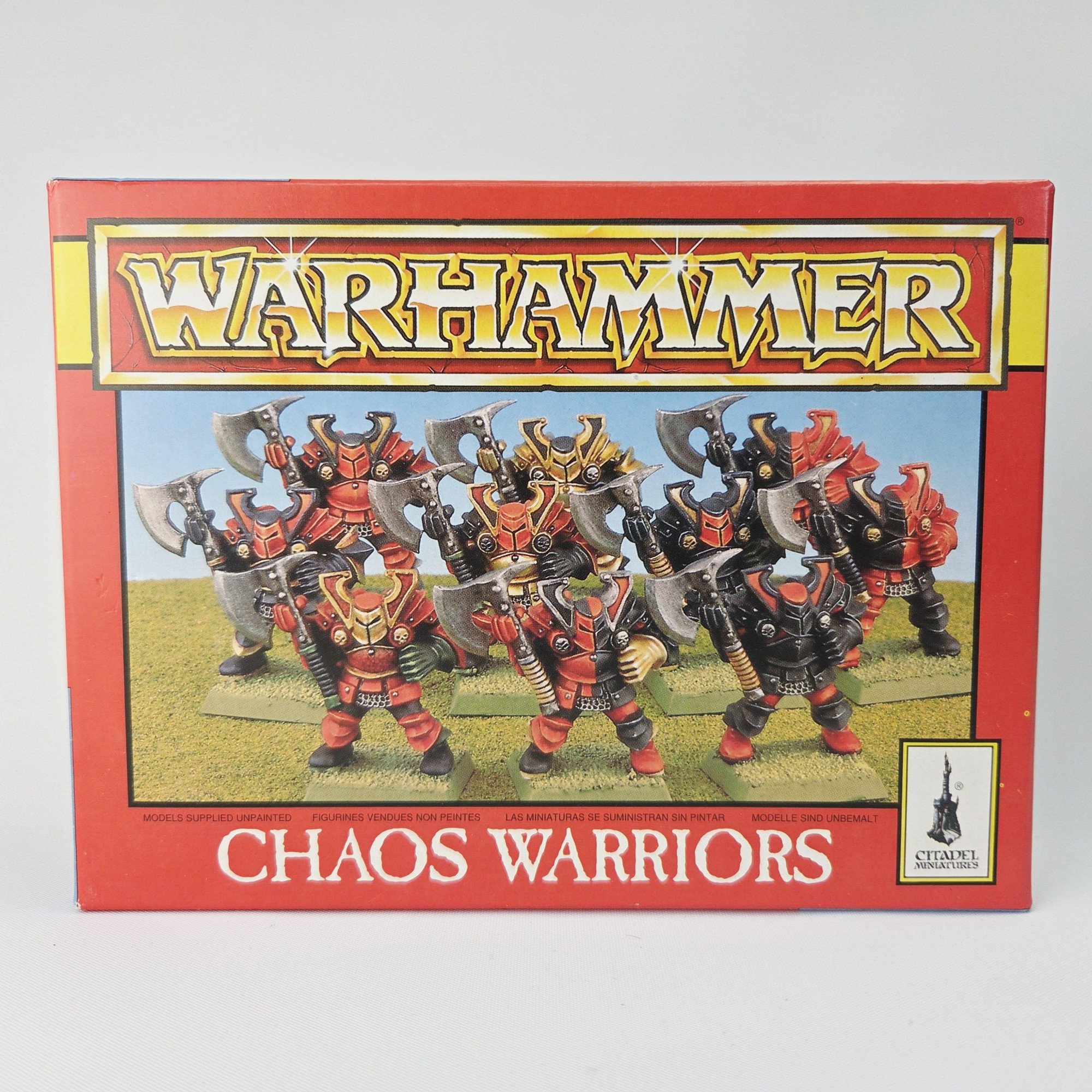 A photo of Chaos Warriors Warhammer miniatures