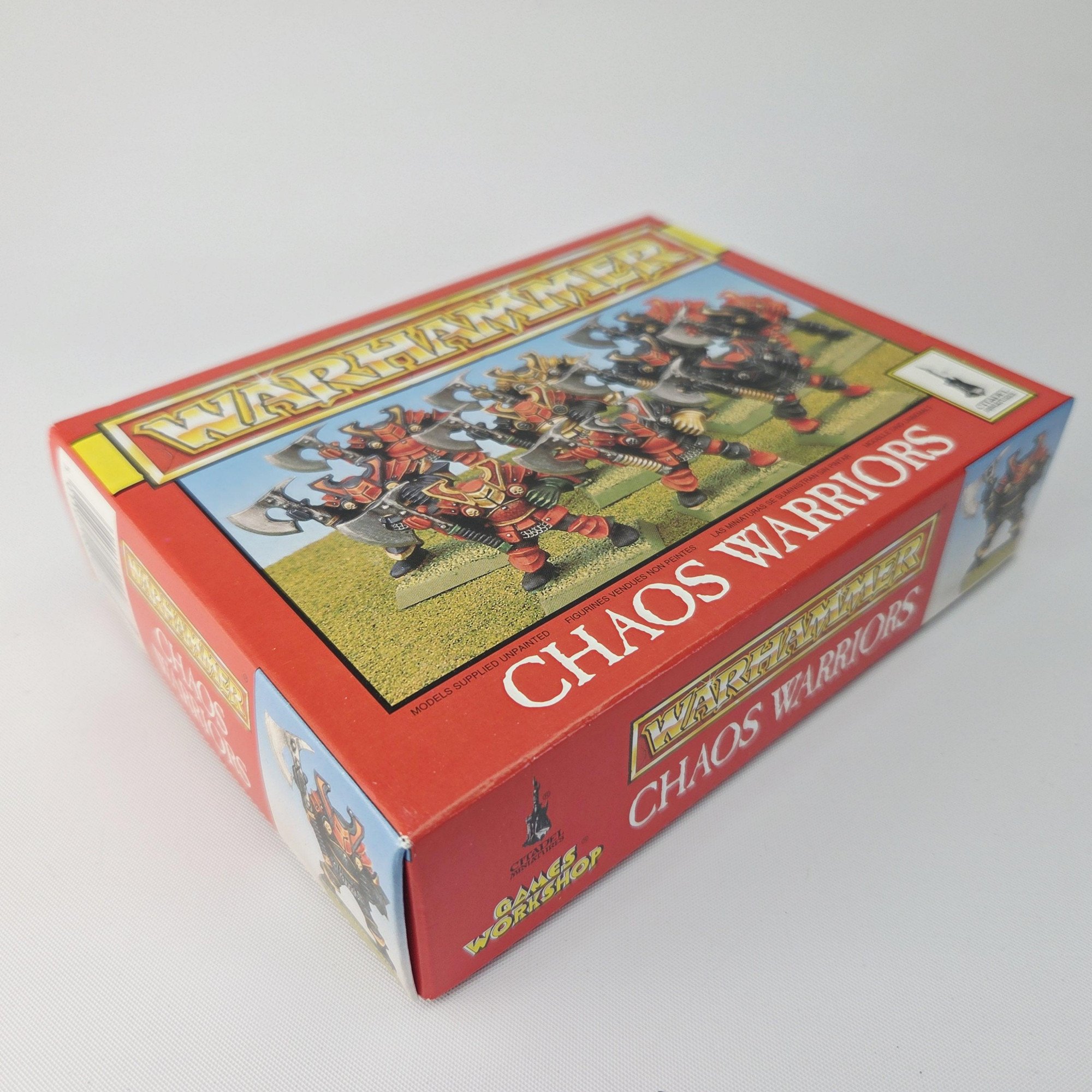 A photo of Chaos Warriors Warhammer miniatures