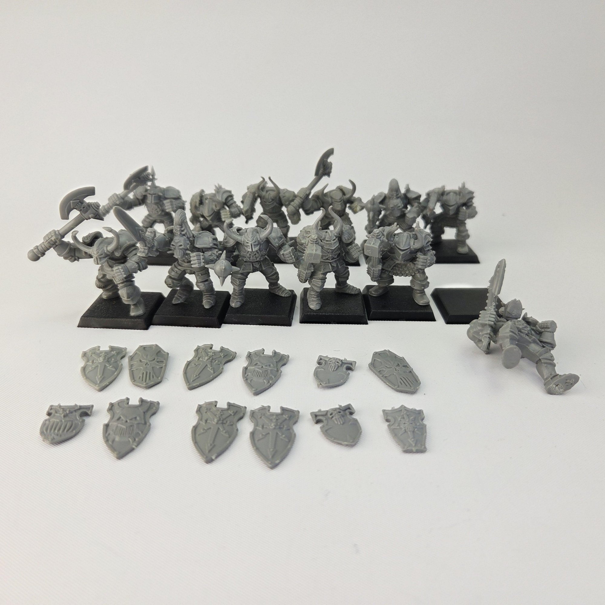 A photo of Chaos Warriors Regiment Warhammer miniatures