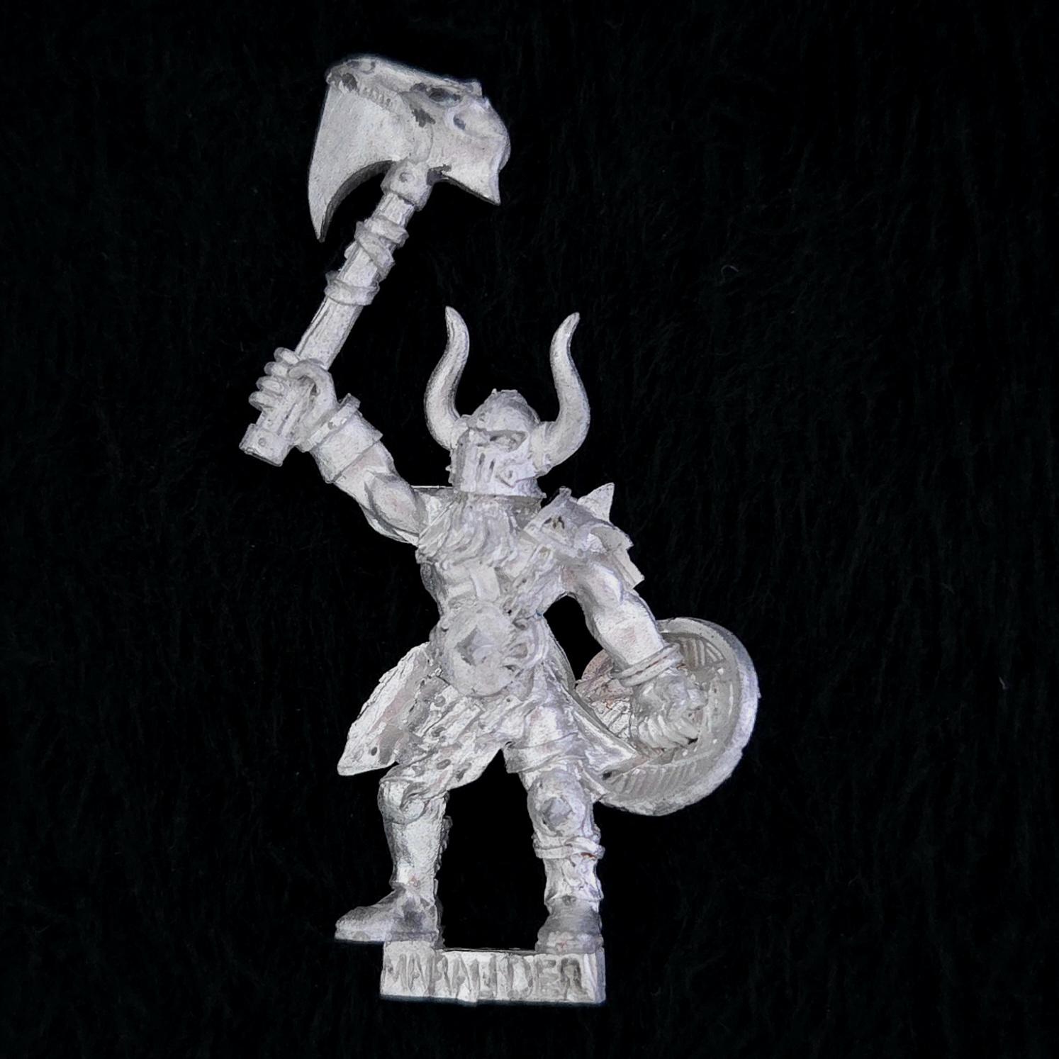 A photo of a Chaos Warriors Limited Edition Marauder Champion Warhammer miniature