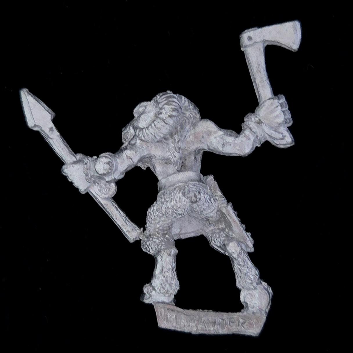 A photo of a Beasts of Chaos Marauder Beastman Warhammer miniature