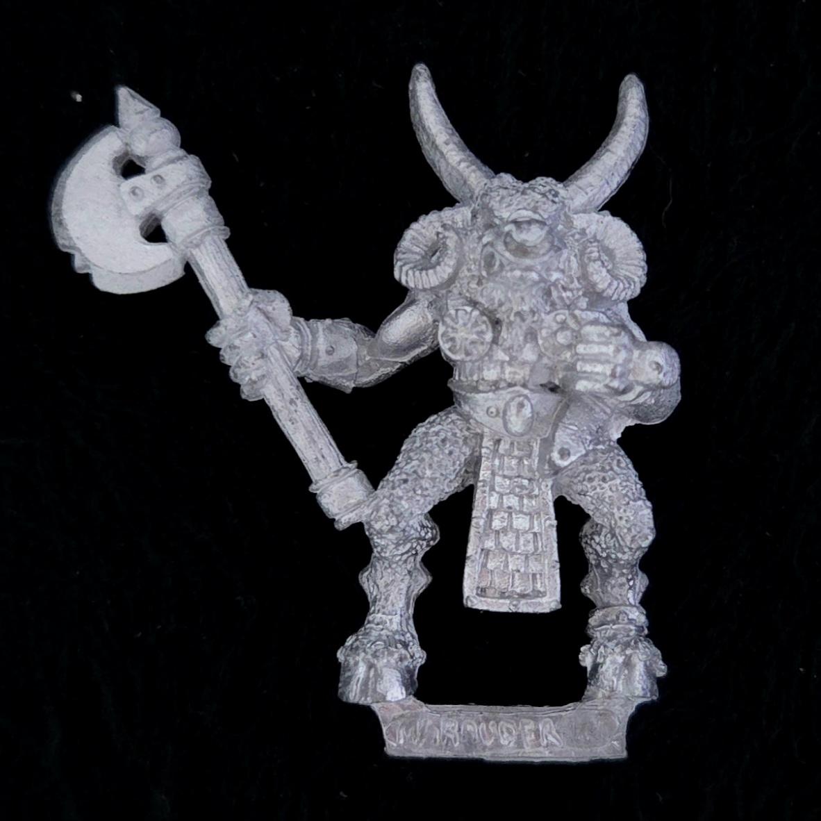 A photo of a Beasts of Chaos Marauder Beastman Warhammer miniature