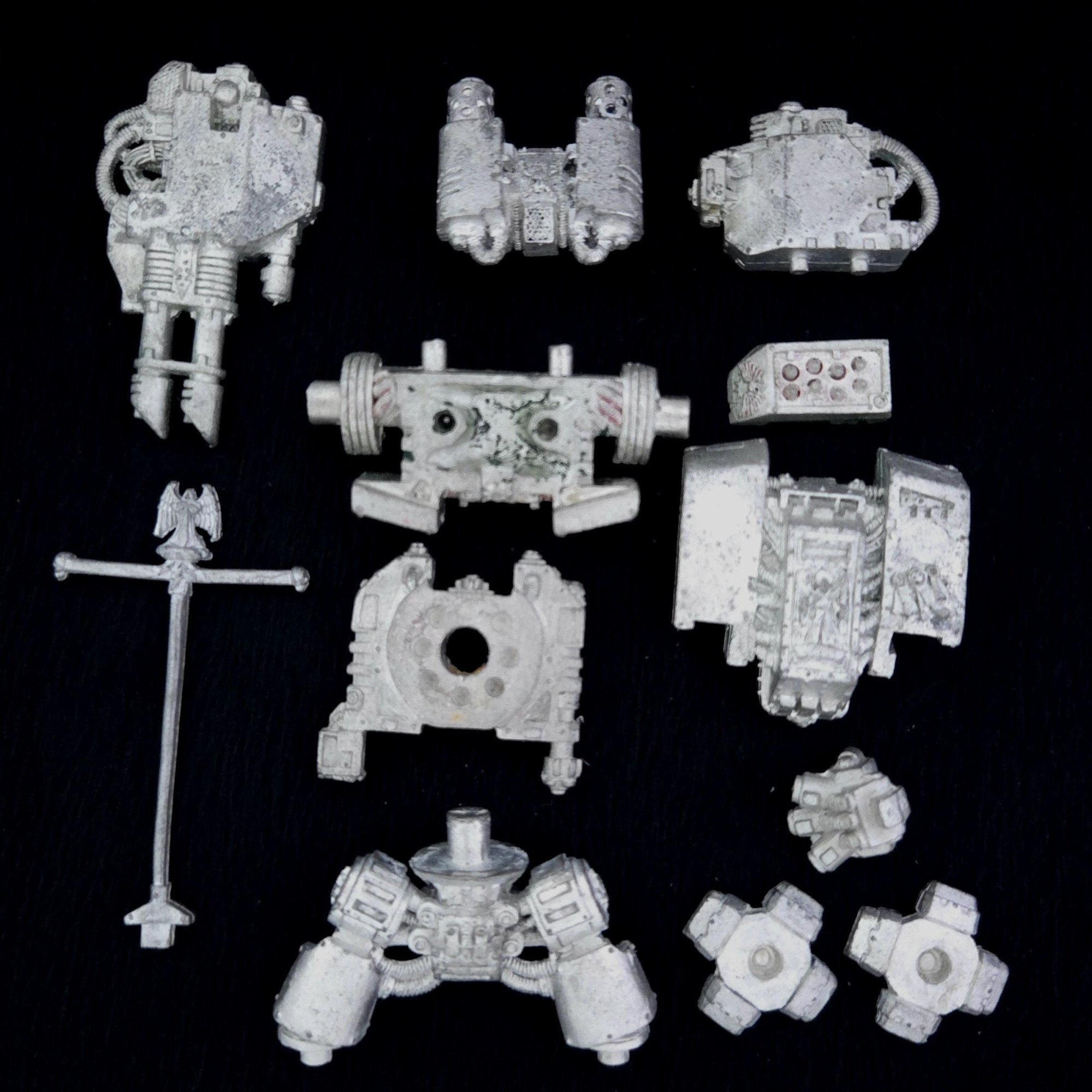 A photo of a Space Marines Dark Angels Dreadnought Warhammer miniature