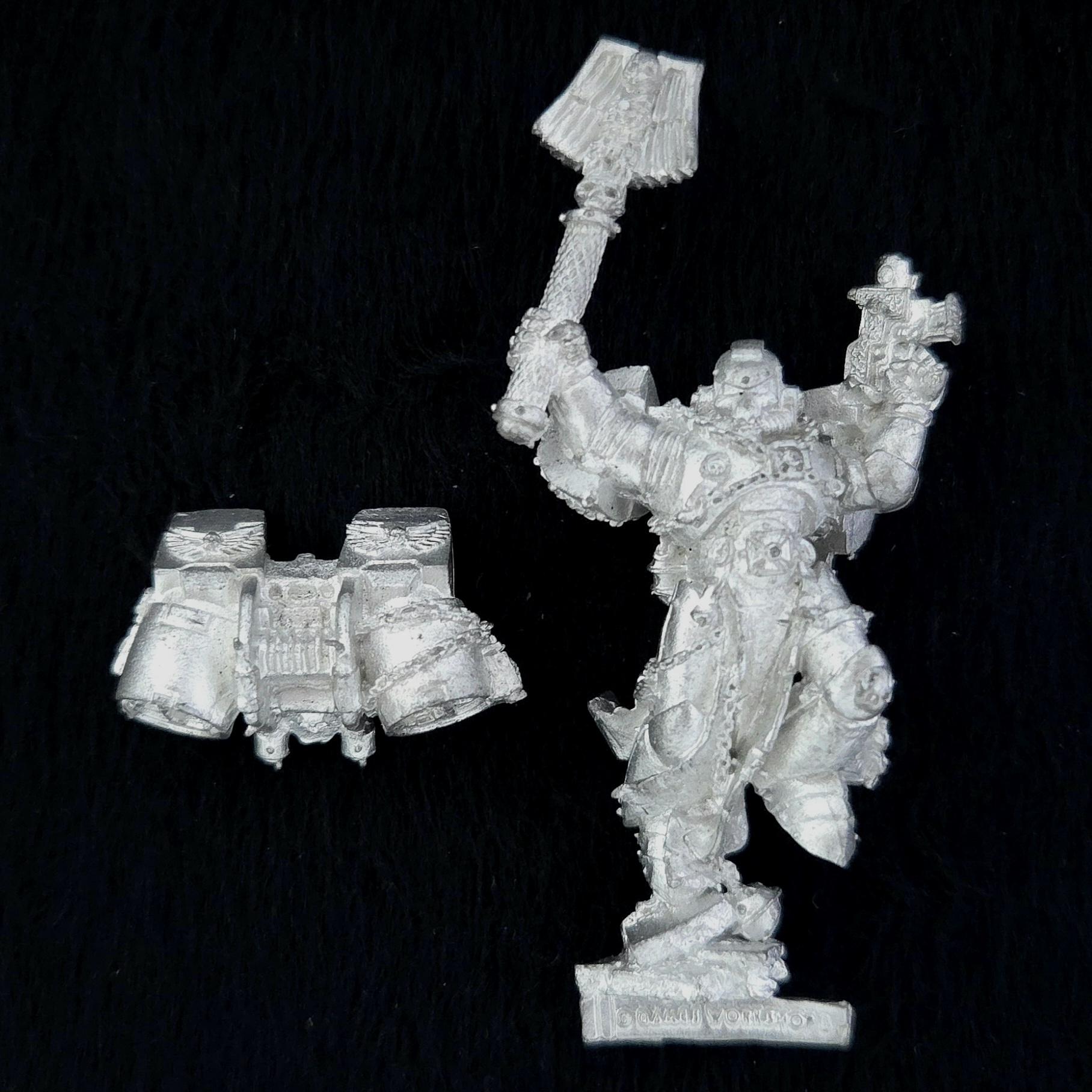 A photo of a Space Marines Chaplain Warhammer miniature