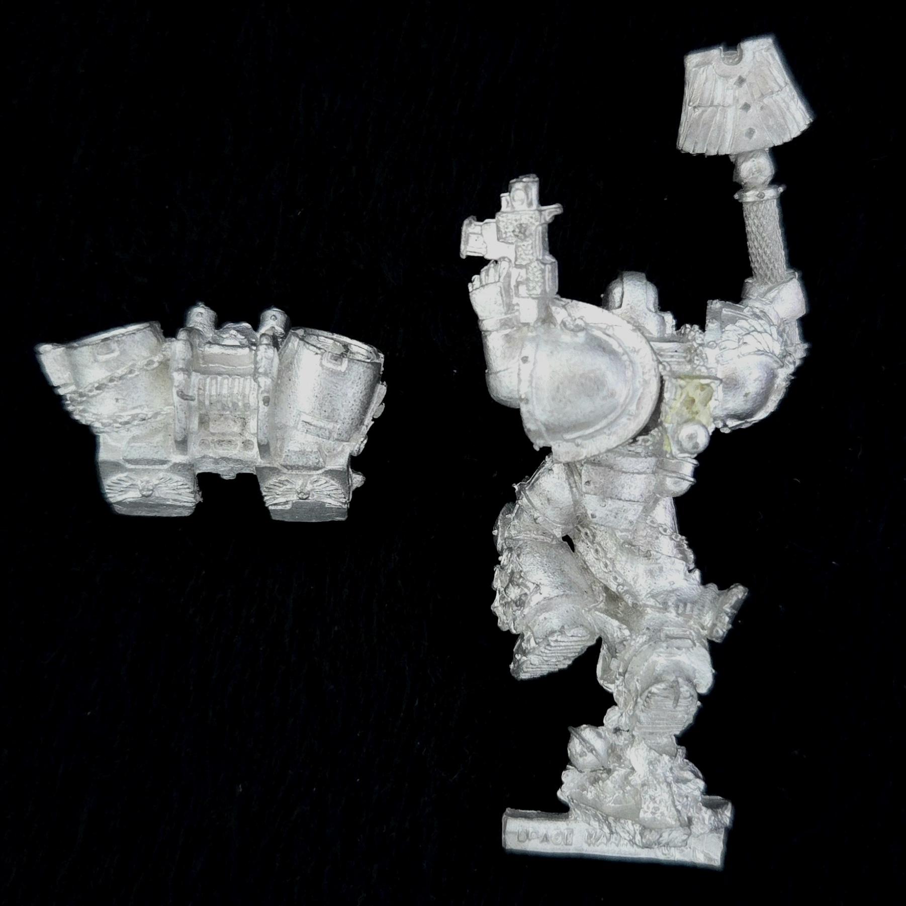 A photo of a Space Marines Chaplain Warhammer miniature